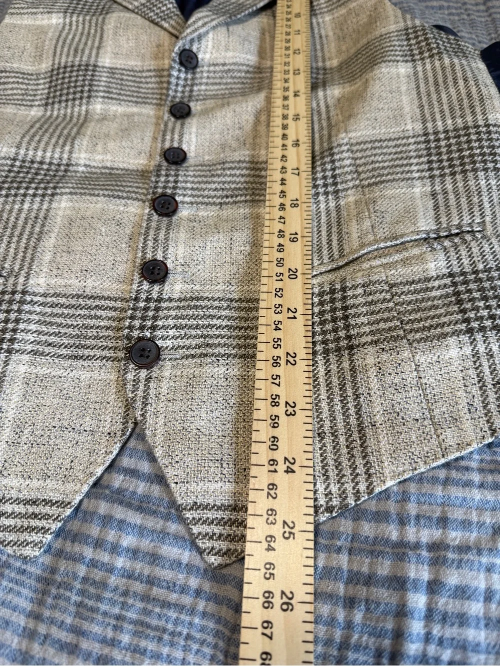 Suitsupply Waistcoat Italian Linen Plaid Suit Vest Gray Beige Men's Formal 44R